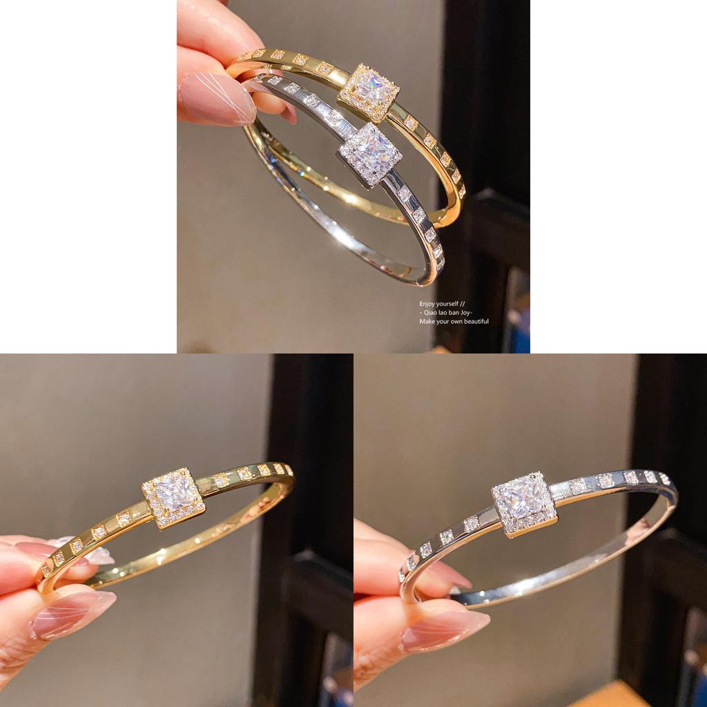 Gold Plated Zircon Square Bracelet With Geometric Design For Elegant Women