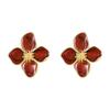 Tide Four-Leaf Clover Drip Oil Earrings with Luoshen Flower Design