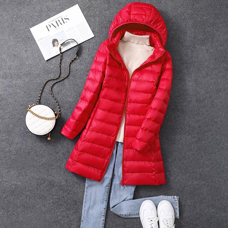2026 Women's Mid-Length Lightweight Down Jacket with Detachable Hood - Autumn/Winter Fashionable Outerwear