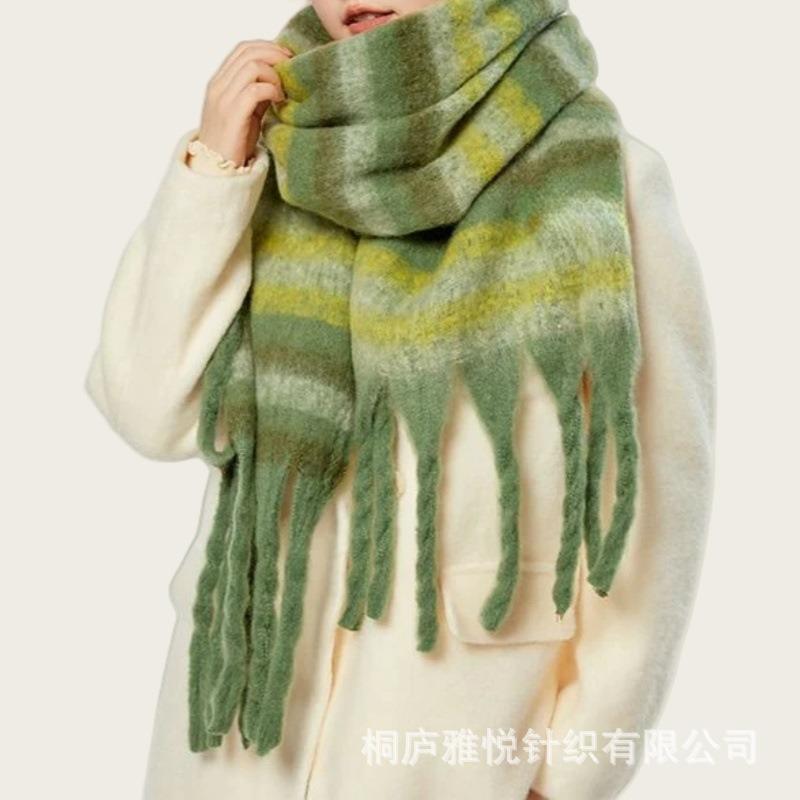 Maillard autumn and winter scarf women's imitation cashmere high-end warm shawl mohair striped thickened color matching scarf