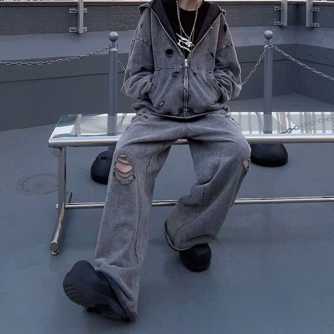 Gray sweat hoodie top and bottom set