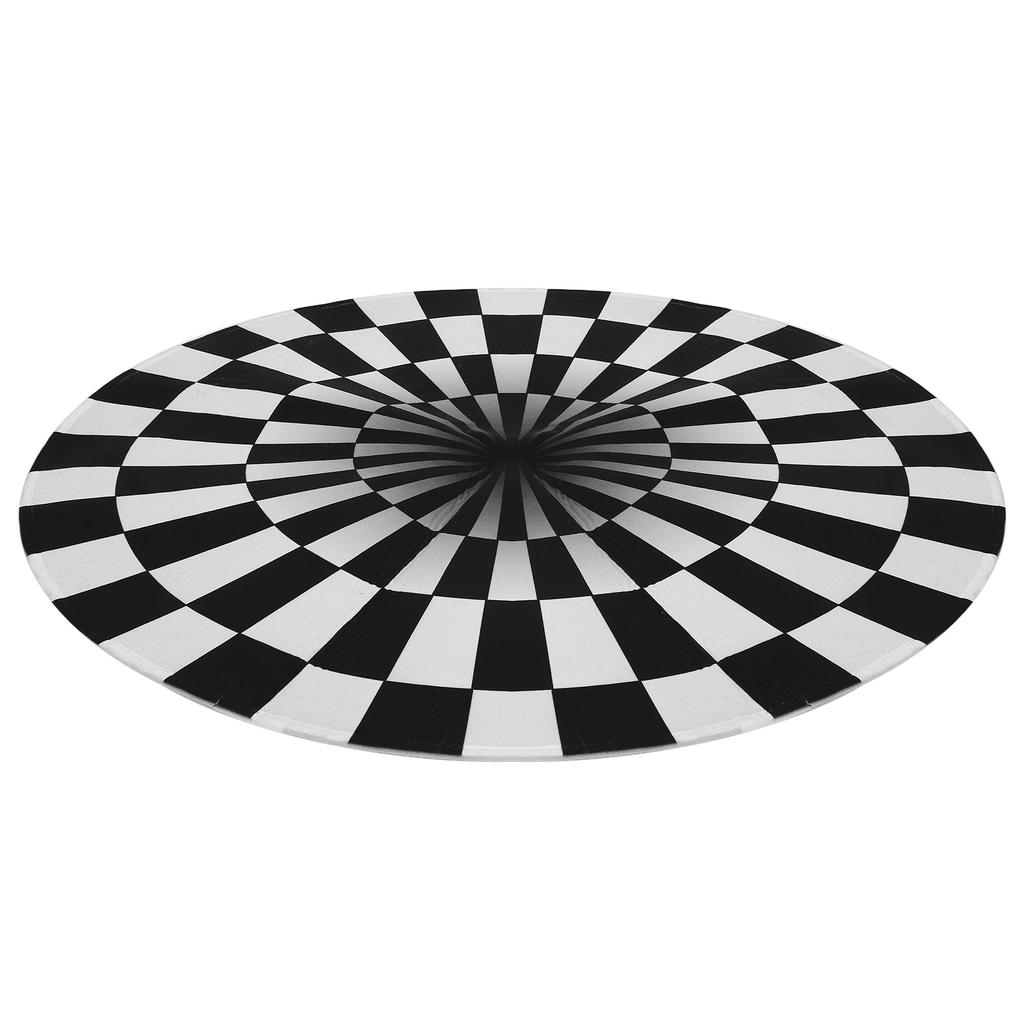 Round Black White Grid Non-Slip Mat Area Rugs Floor Mats Carpet for Home Living Room Bedroom(60cm )
