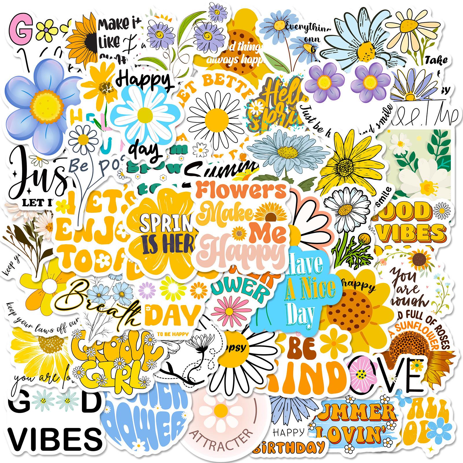 

50 Sunflower Text-On-Video Romantic Sunflower Sunflower English Stickers Small Fresh Stickers