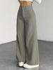Pantaloni da Donna a Vita Alta a Gamba Larga, Pantaloni Casual Basici con Dettaglio Bottone, Grigio Uniforme