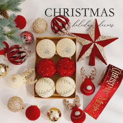 Rote Beflockte Bemalte Weihnachtsbaumkugel Dekoration
