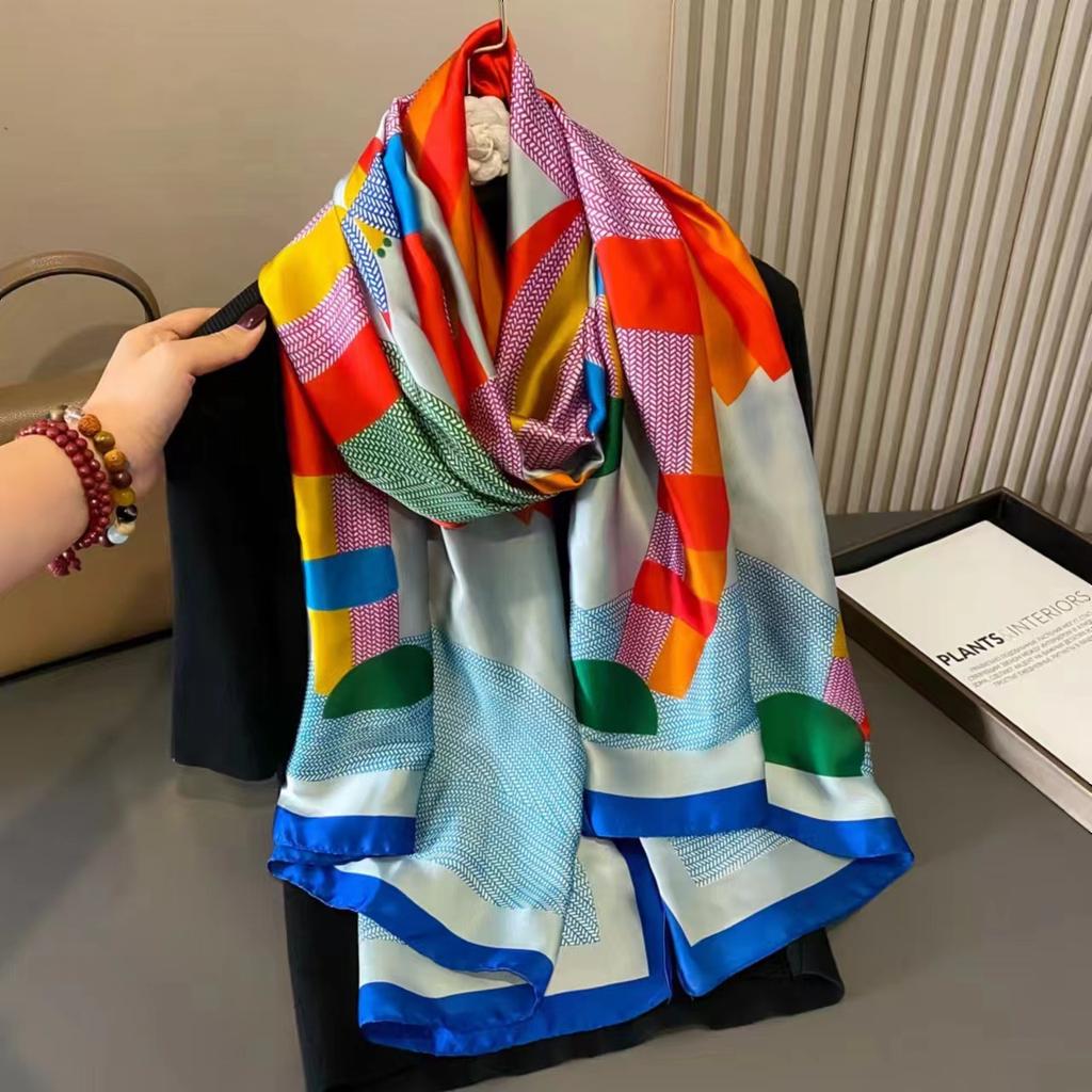 Spring, Summer and Autumn New Simulation Silk Scarf Female Decorative Hobo Shawl Sunscreen Beach Towel