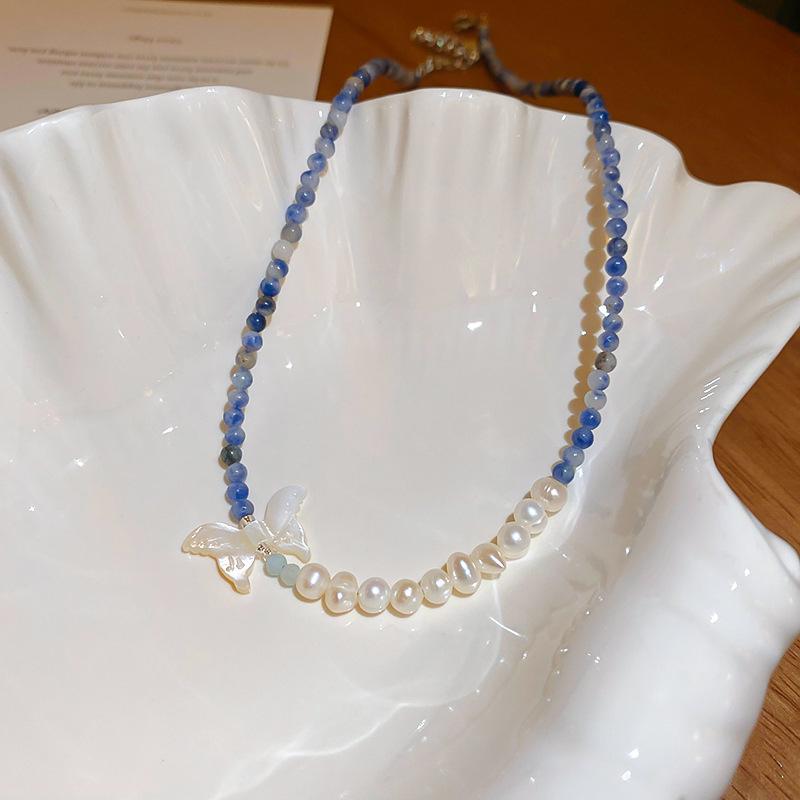 Stone Pearl Butterfly Necklace Fashion Retro Premium Clavicle Chain Personality Ethnic Style Jewelry