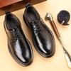 Low-top black leather shoes men's autumn retro round head dress business men's shoes young men's leather shoes