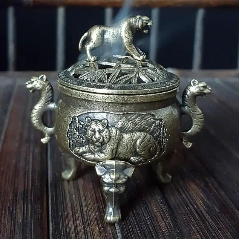 Tiger Incense Burner Metal Small Incense Burner Ornaments With Handle Yoga Meditation Home Decoration Ancient Style