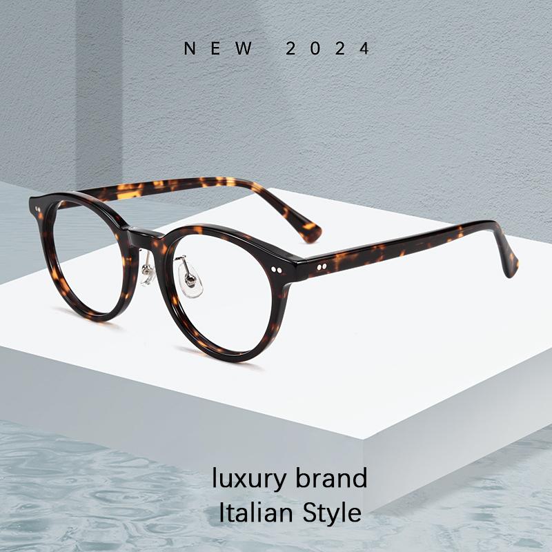 Vintage Round Acetate Glasses Frame Men business Casual Decorative Eyeglasses Women Retro Trend Luxury Brand Fashionable Eyewear