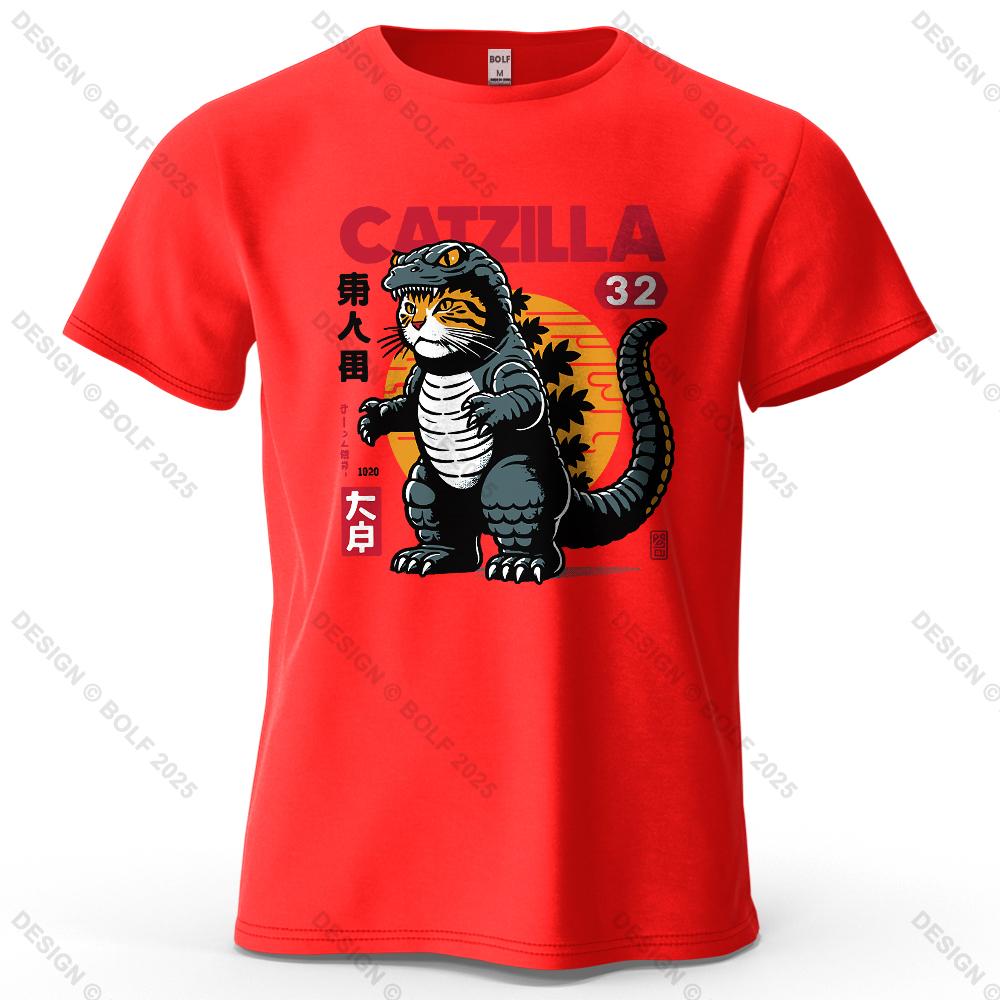 Catzilla Creative Printed Unisexs Tshirt 100 Cotton Oversized Playful Graphic Tees For Unisex Tops Tees Streetwear