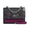 Klare Floral Print Coated Canvas and Leather Shoulder Bag Small Women's Silver/graphite/dark Berry