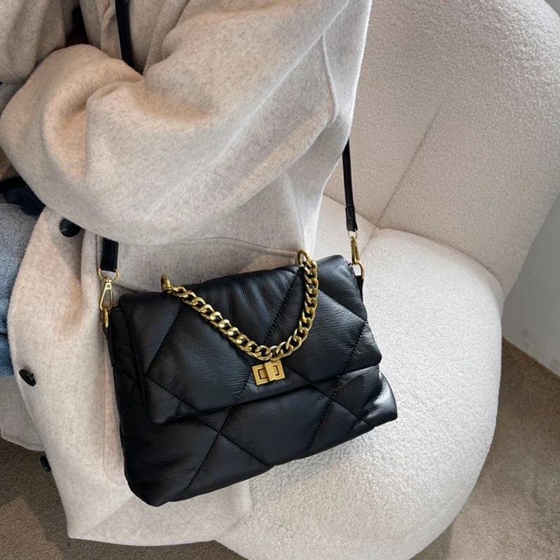 Nová módní jednoduchá diamantová kabelka crossbody s měkkým koženým řetízkem, velká kapacita