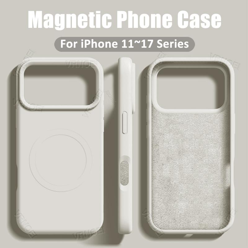 Support Magnetic Wireless Charging Silicone Case for iPhone 17 16 15 14 13 12 11 Pro Max Soft Shockproof Cover for 14 15 16 Plus