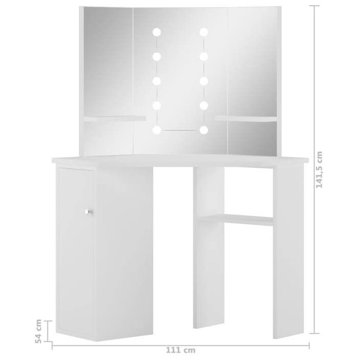 VidaXL Coiffeuse d'Angle avec Lumière LED Table de Maquillage Table Cosmétique Table de Dressing-room Meuble de Chambre à 288450