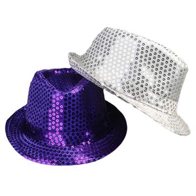 Glänzende Tanz-Jazzkappe Brillanter Glitzer-Jazzhut Streetdance Pailletten Fedora Hut Bühnenshow