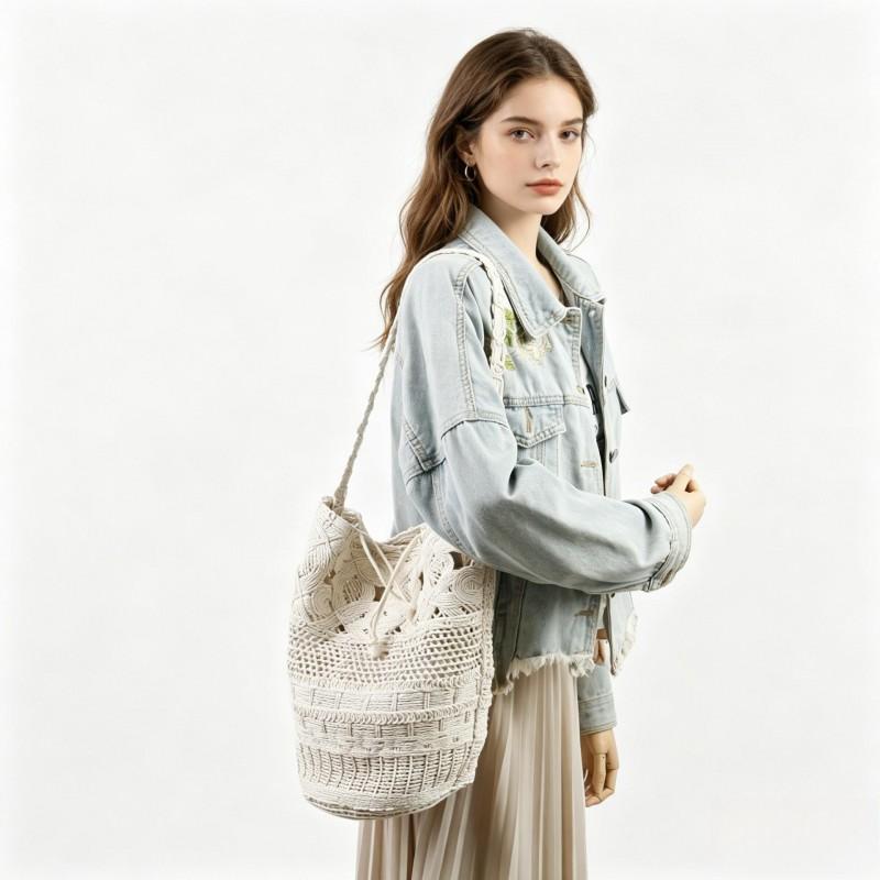 Large Woven Bucket Bag Women Oversized Open Top Shoulder Handbag With Magnetic Cotton Lining Urban Chic Style