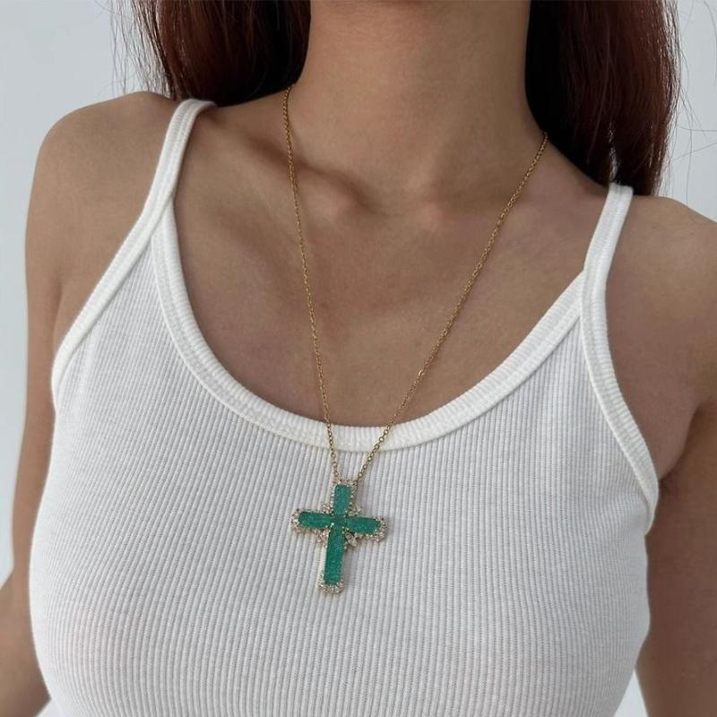 Fashionable Unique Design Zircon Cross Necklace For Women Elegant Exquisite Clavicle Chain Jewelry Birthday Party Gift