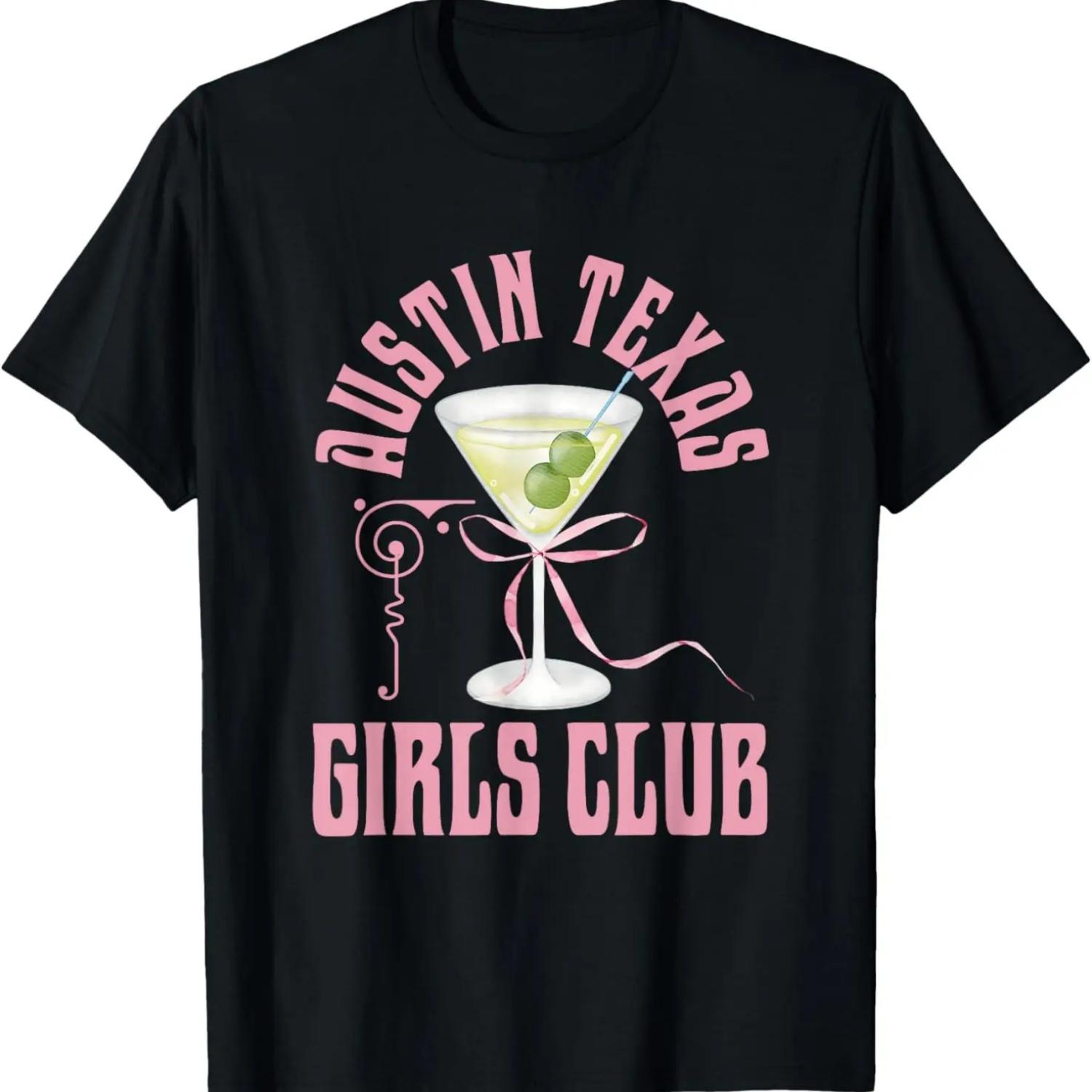 Austin Texas Girls Club Martini coquette bow Bachelorette T-Shirt S чёрный