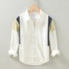 Export Surplus Color-Blocked Long-Sleeve Pure Cotton Shirt for Men, Spring and Autumn, Young Japanese Style, Fresh and Fashionable Loose Shirt Jacket