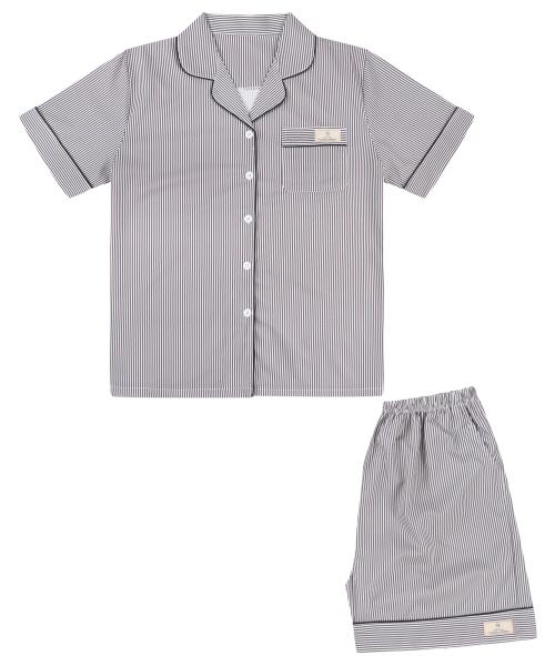 [Pink Zone] Luna Stripe Ash Short-Sleeve Collar Two-Piece Pajamas Set [Shipped from Korea] 100% Authentic