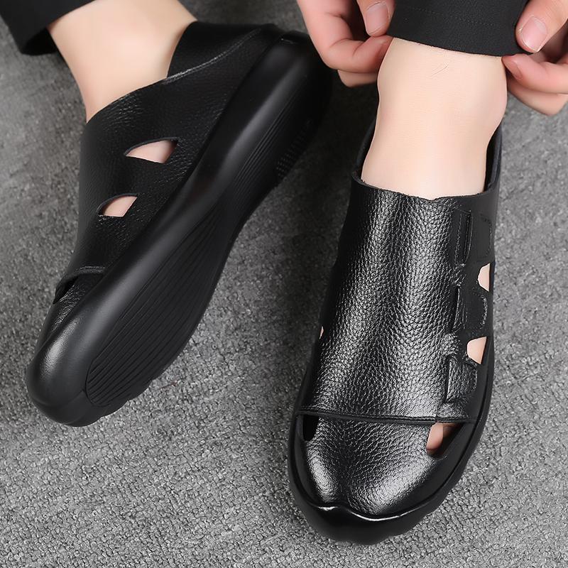Fashion Designer Brand Men's Leather Sandals Soft Soles Comfortable Men's Beach Casual Shoes Lightweight Work Leather Shoes Retro Brown