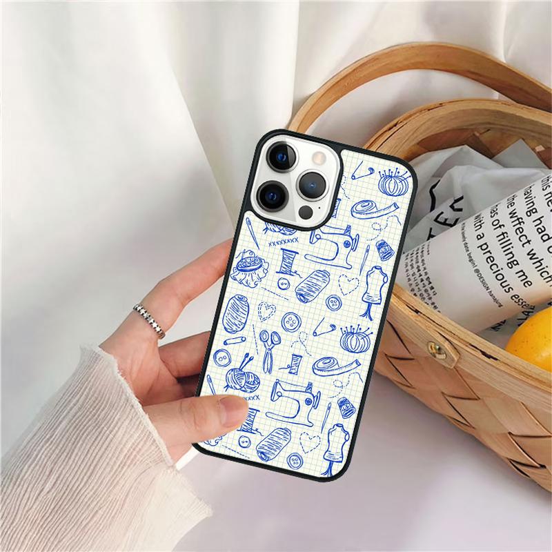 sewing machine tailor elements pattern Phone Case For iPhone 17 Air 16 15 14 11 12 13 Pro MAX Plus coque Cover