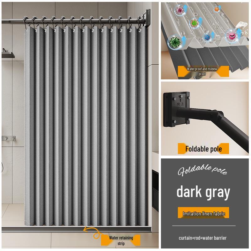 Einfarbiger Verdunklungsvorhang aus Kunstleinen mit Teleskopstange - Langlebig, Schlicht und Atmosphärisch für das Badezimmer