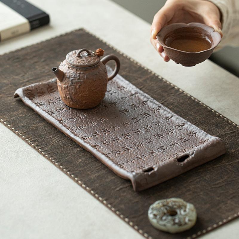 Rough Pottery Retro Old Rock Mud Tea Tray Kung Fu Tea Set Ceramic Tray Tea Table Desktop Rectangular Retro Home Dry brewingPlate