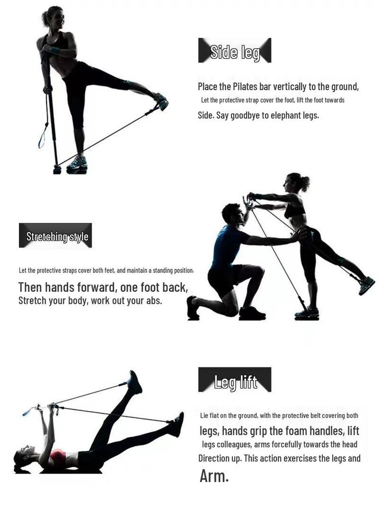 Multifunctional Pilates Bar: Home Fitness Yoga Equipment with Resistance Band for Elastic Exercise & Butt Lift