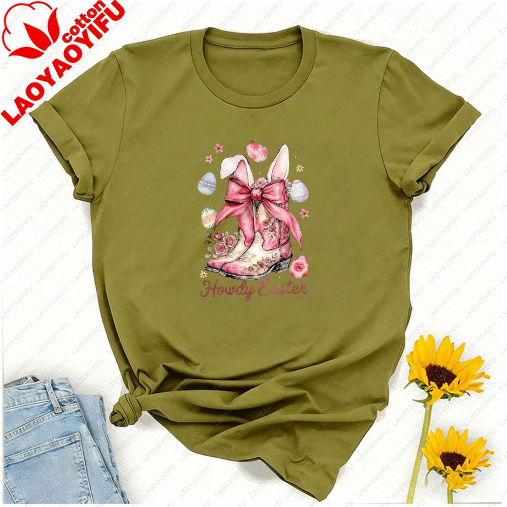 Howdy Easter Western Coquette Easter Bunny Cowgirl Aesthetic Retro Graphic T Shirts Oversized T Shirt Unisex Clothes Gothic Tops