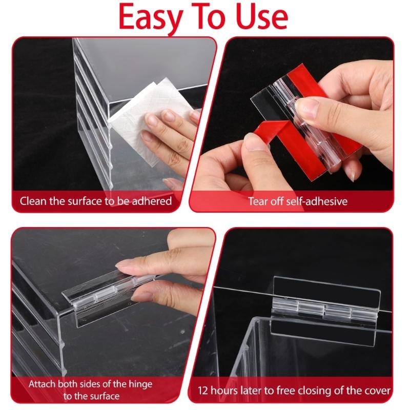 12pcs Clear Plastic Mini Hinges Auto Stick Backing Easy Installation No Glues Required Piano Styles for Craft Projects