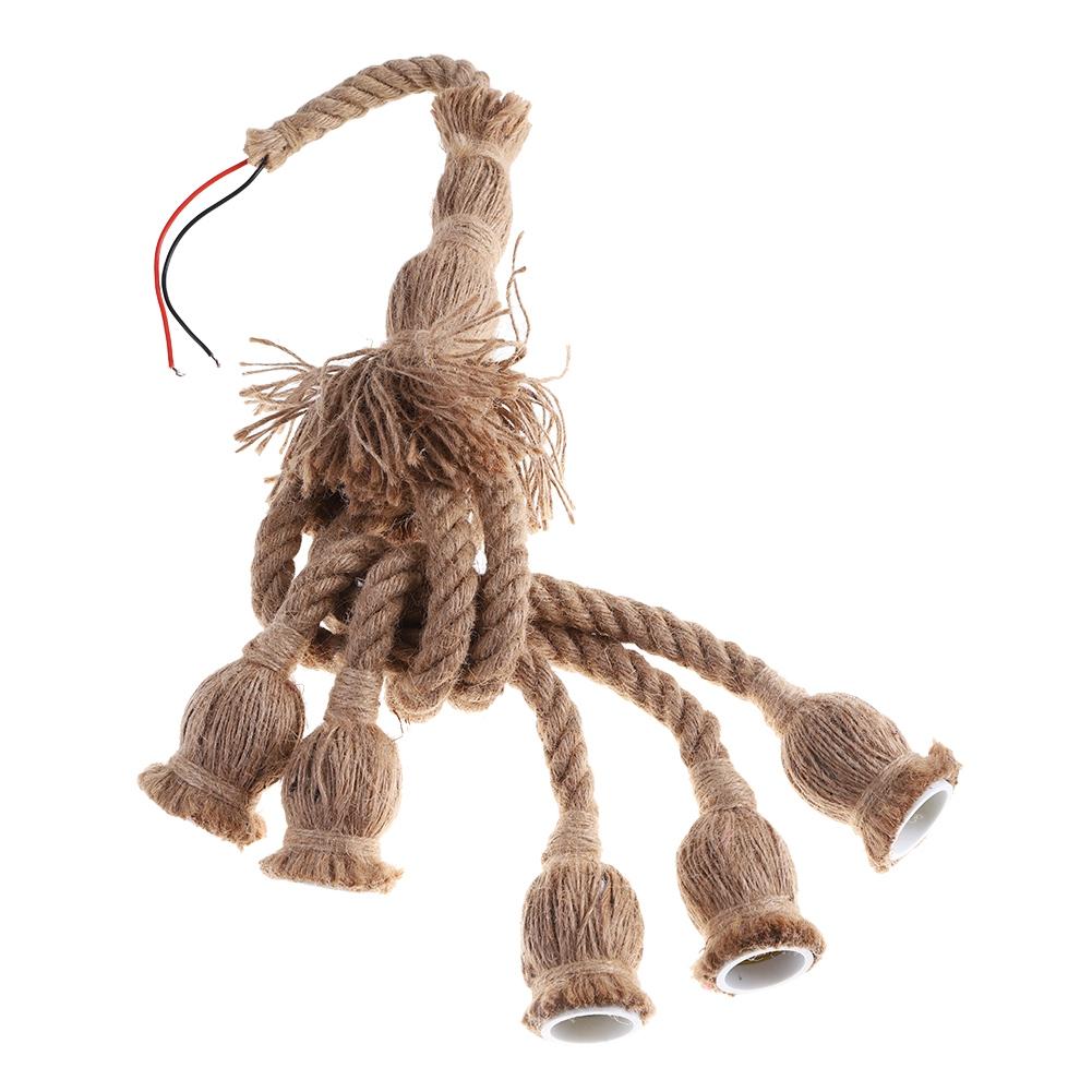 5 Head Vintage Hanging Hemp Rope for Light Retro Lamp Ceiling Pendant E27 Base