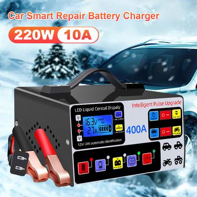 Robustní nabíječka autobaterií 12/24V 400A Plně automatická nabíječka autobaterií 220W Vysokovýkonná chytrá pulzní opravná nabíječka baterií
