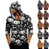 Men's Loose Fit Casual Hoodie Three Quarter Sleeve Pullover Halloween Pumpkin Pattern Lightweight Breathable Top for Everyday Wear