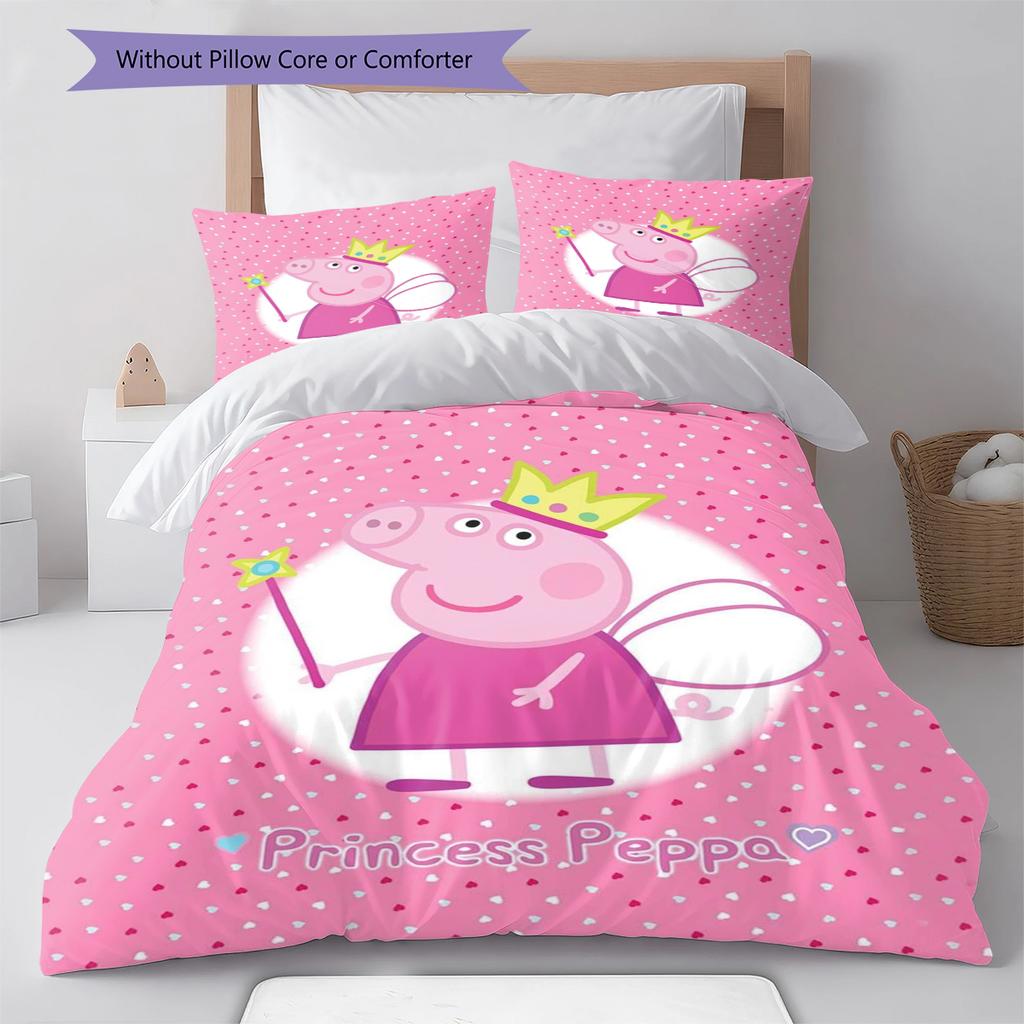Set copripiumino con motivo a cartone animato di maialino rosa, federa, decorazione per la casa, regalo (1 * copripiumino + 2 * federa, senza nucleo)