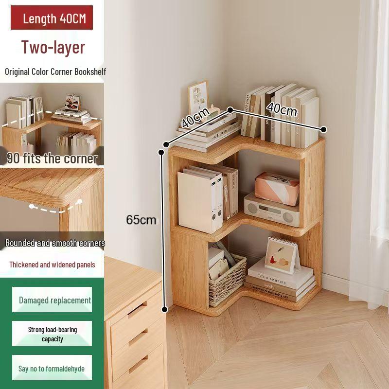 Solid Wood Corner Bookshelf - Multi-layer Storage Rack for Living Room