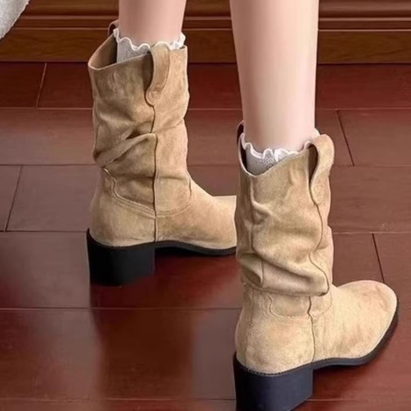 Matte Boots Women's Shoes Retro Mid-calf Boots High-heeled Sleeve Boots for Slimming Dui Dui Boots