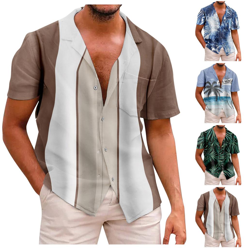 Short Sleeve Button Shirt Men'S Casual Short Sleeve Shirt Loose Shirt With Pocket