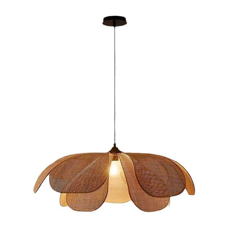 Handcrafted Rattan Petal Lamp: Wabi-Sabi Chandelier for Bedroom, Tea Room, or Restaurant.