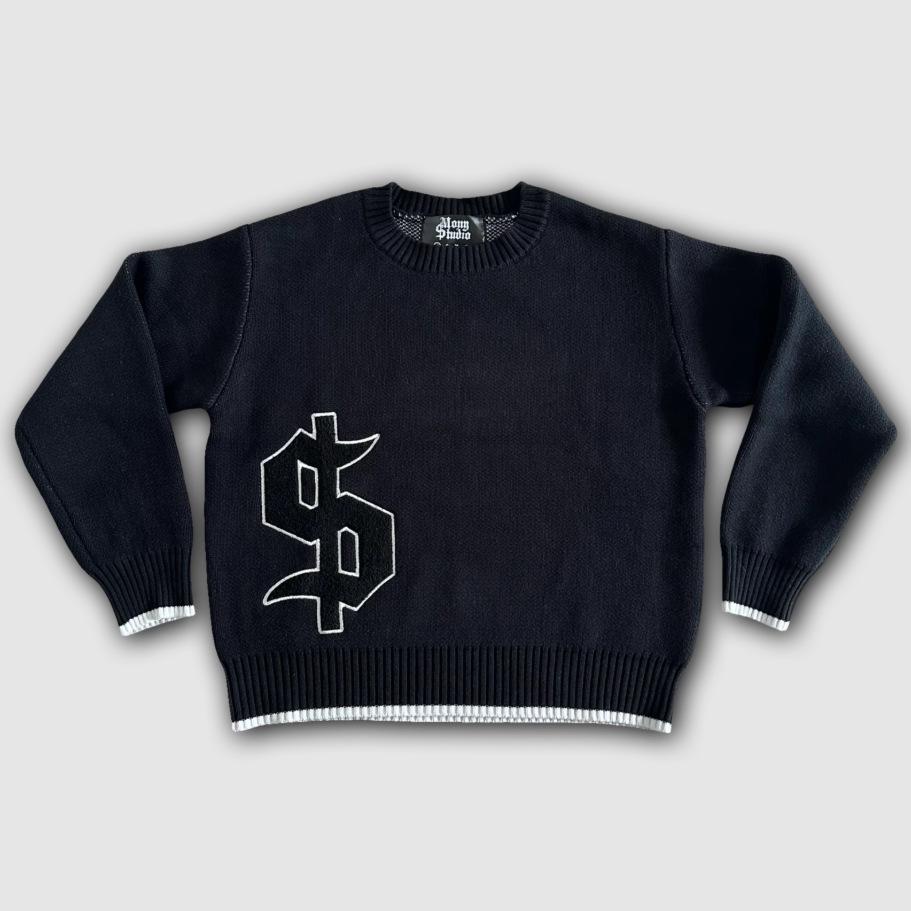 Men s American Style Embroidered Jacquard Sweater - Round Neck, Loose Knit, Autumn/Winter Fashion Extra Large