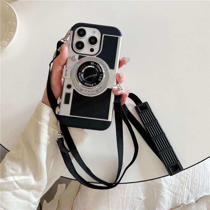 3D Retro Camera Phone Case IPhone 16 Pro Max 17 14 13 S25 S24 Ultra Full Cover Shockproof PC With Strap