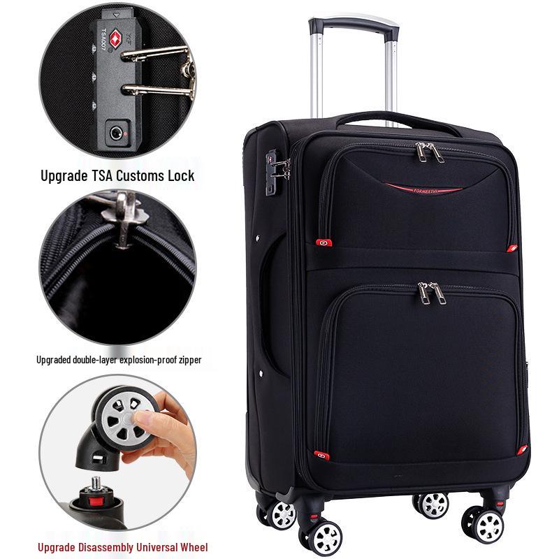 20-Inch Oxford Cloth Trolley Case with Universal Wheels, Leather Suitcase, Password Lock, Carry-On Luggage for Men and Women