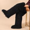 European-American 72cm Faux Tibetan Sheep Fur Thigh-High Snow Boots for Autumn & Winter