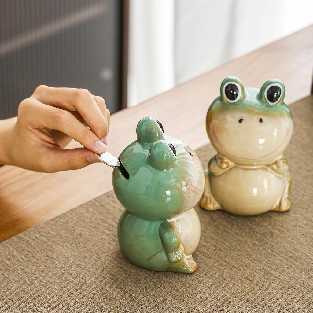Personalized Cute Cartoon Ceramic Frog Piggy Bank, Small Animal Desktop Decoration, Jingdezhen Porcelain in The Living Room
