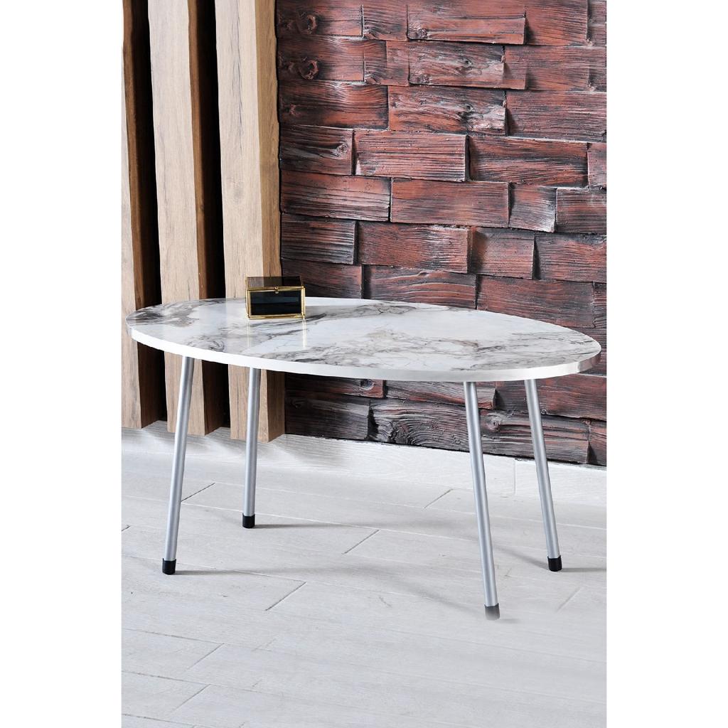 Silver Ellipse Silver Metal Leg Center Table