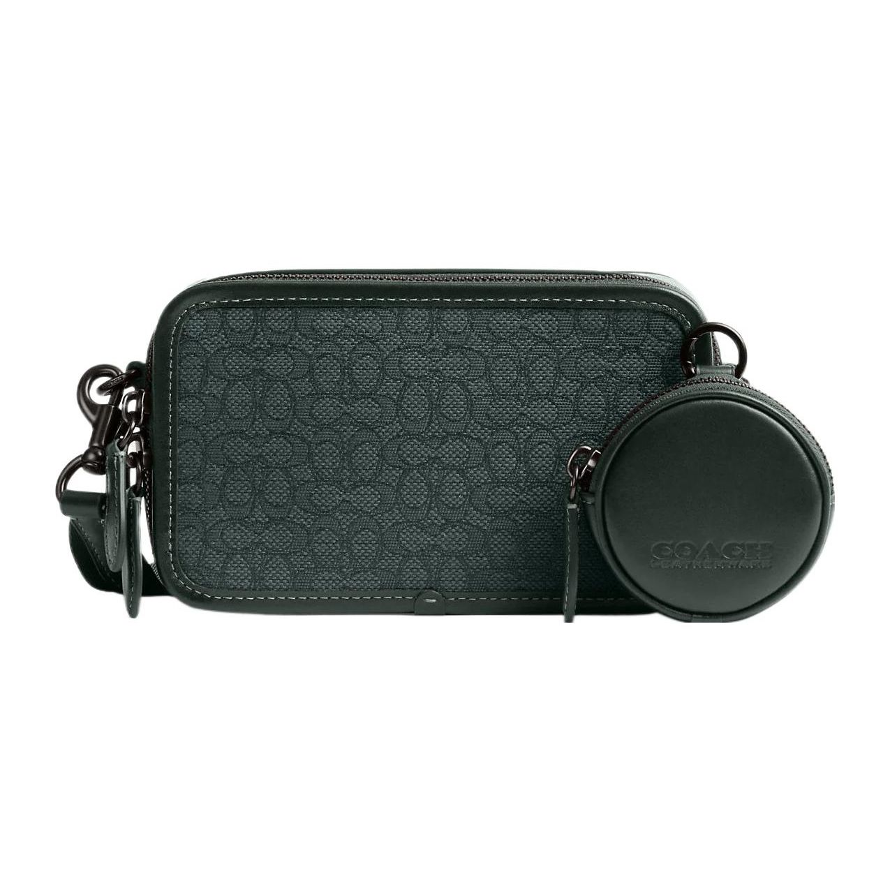 

Coach Charter 19 Logo Embossed Classic Monogram Zipper Closure Jacquard With Calfskin Shoulder Crossbody Bag Small Men Bags Green CM372-RFT Basic Set (Bag+Dust Bag)