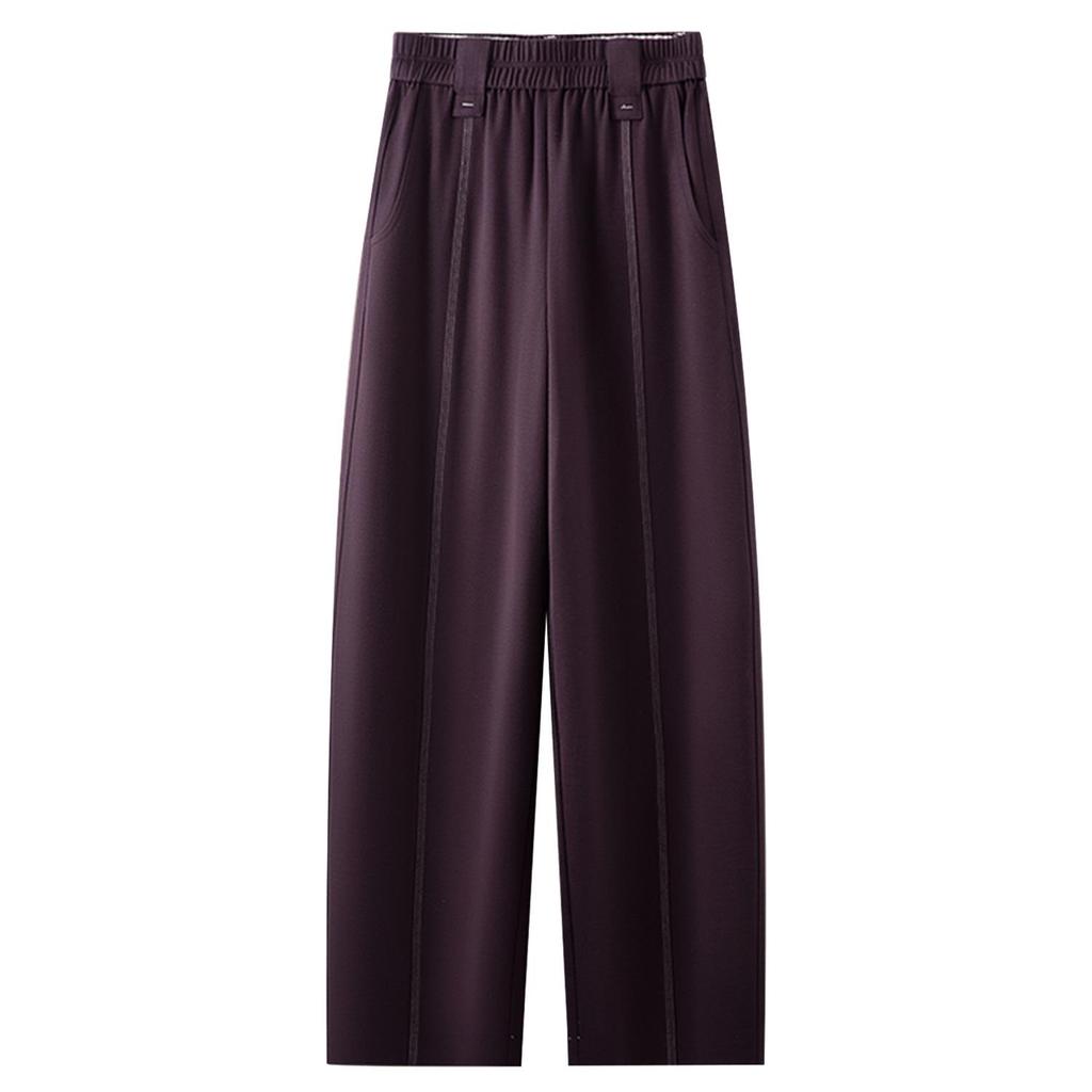 High-End Women's Purple Scimitar Spring 2025 Slimming Wide-Leg Pants with Elastic Waist