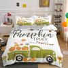 Autumn Pumpkin Truck Bedding Set Boys Girls Twin Queen Size Happy Fall Thanksgiving Duvet Cover Pillowcase Bed Boys Adult