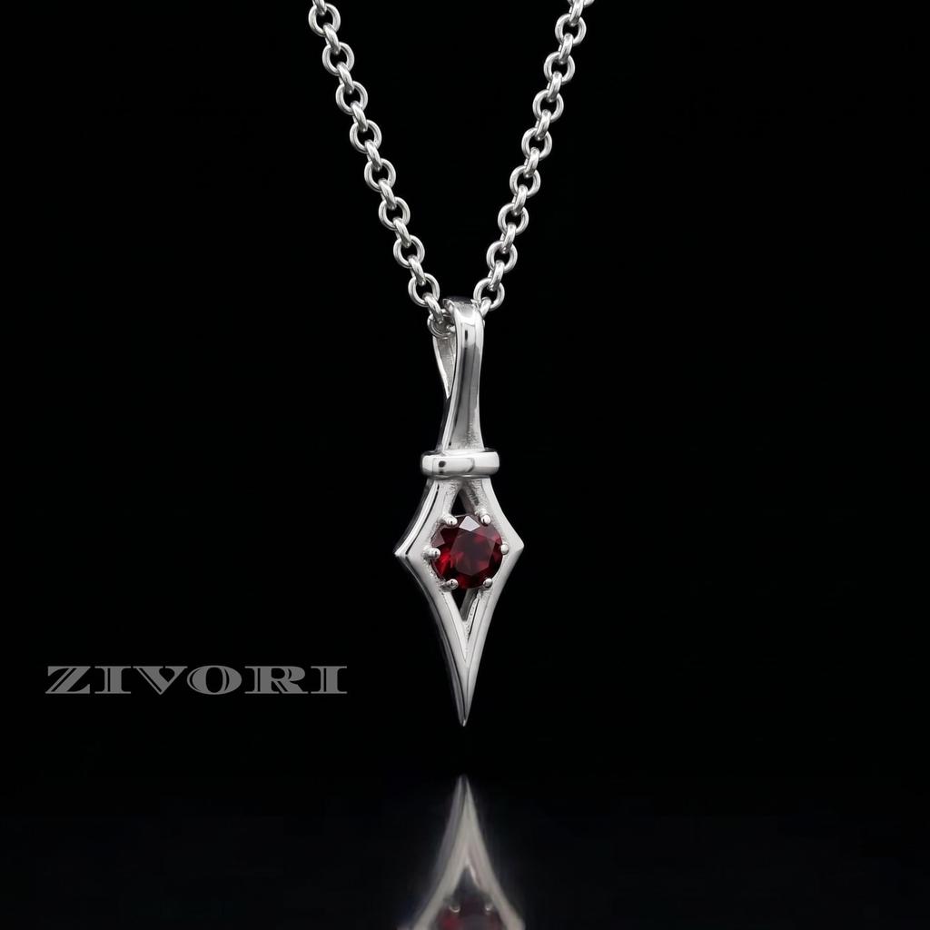 Ciondolo da Uomo in Granato Rosso, Collana con Ciondoli in Argento Sterling 925 Massiccio, Gioielli da Uomo Fatti a Mano, Regalo per Lui
